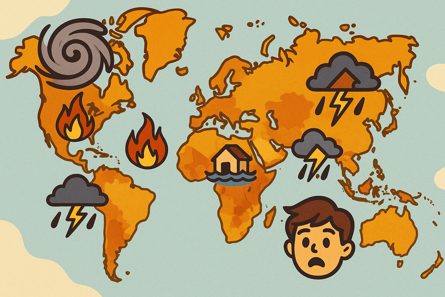 Personas caminando entre inundaciones en un entorno urbano con cielo nublado